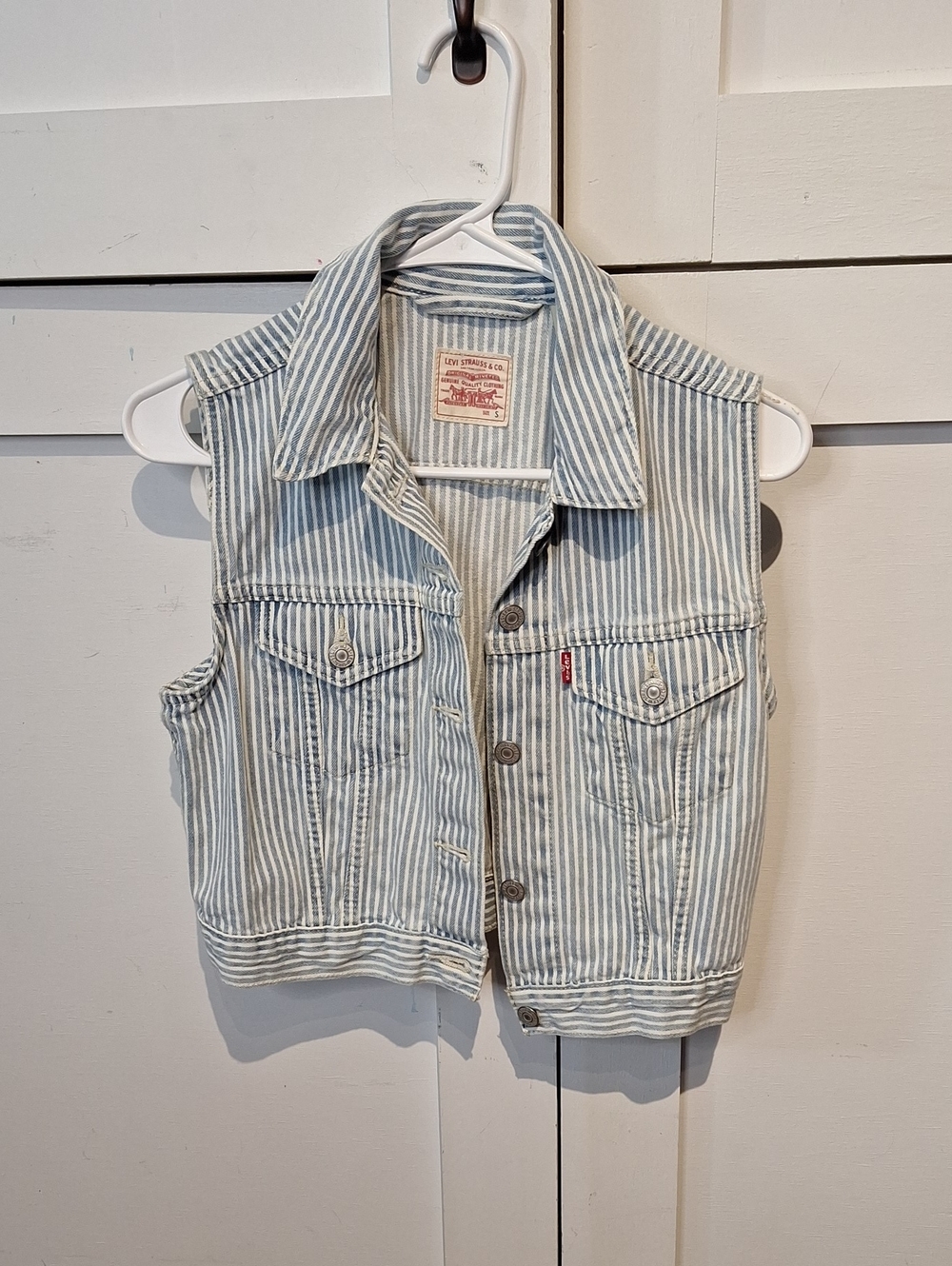 Levi's Light Blue and White Striped Denim Vest